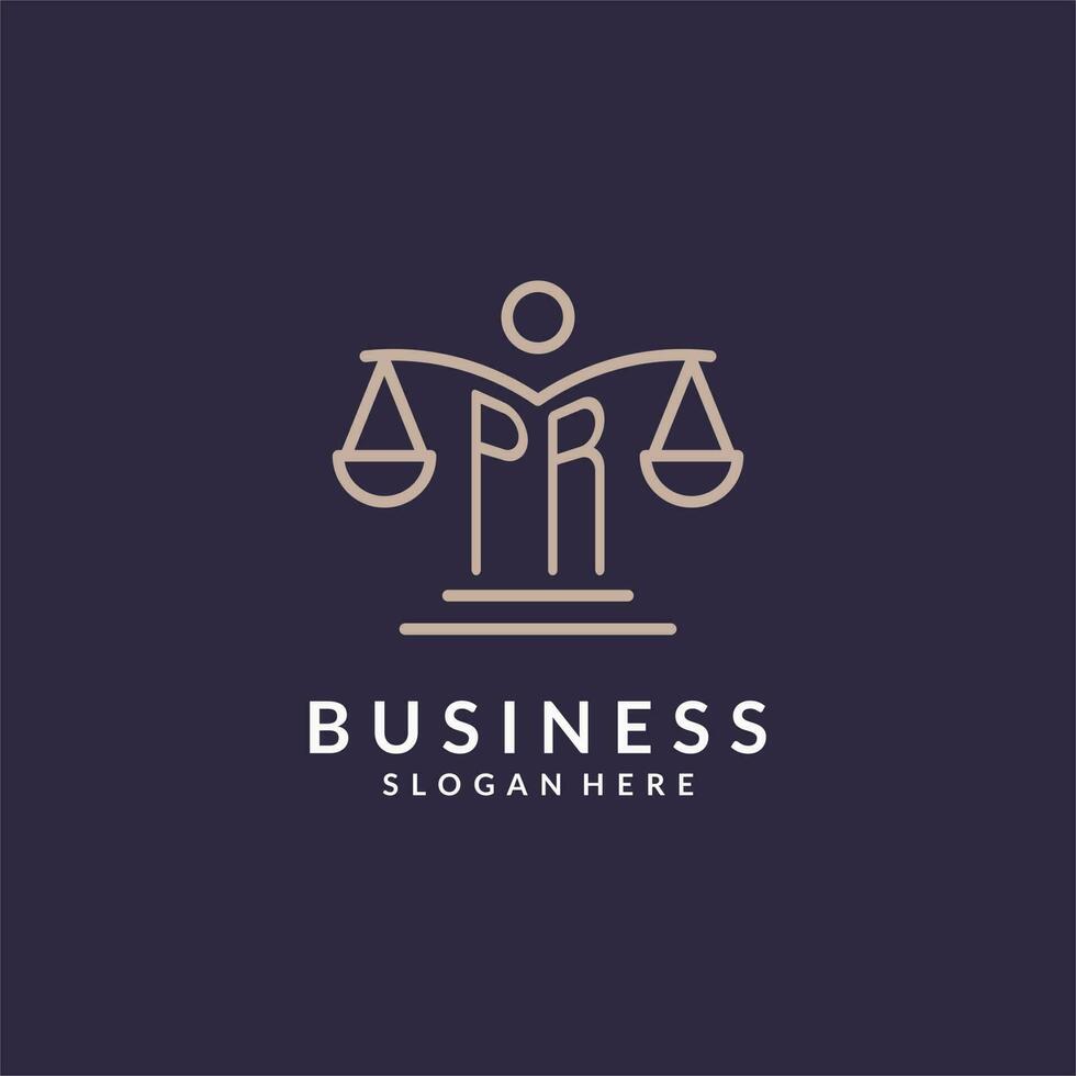 PR initials combined with the scales of justice icon, design inspiration for law firms in a modern and luxurious style vector