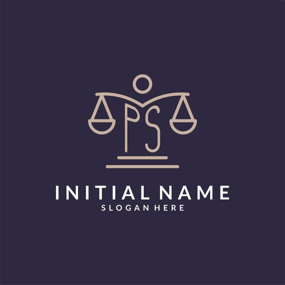 PS initials combined with the scales of justice icon, design inspiration for law firms in a modern and luxurious style vector