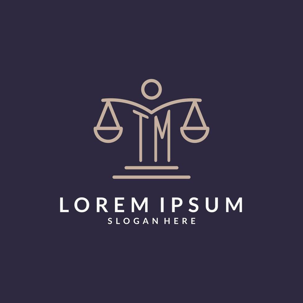 TM initials combined with the scales of justice icon, design inspiration for law firms in a modern and luxurious style vector