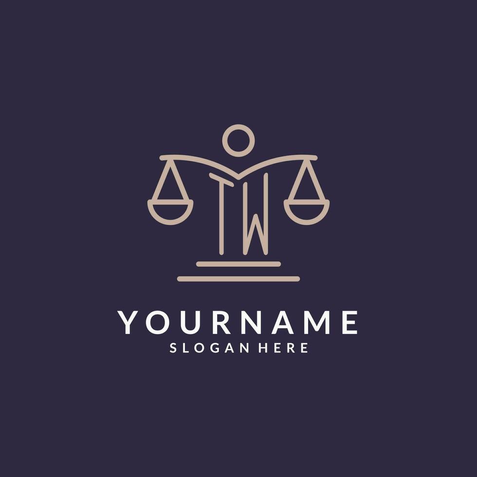 TW initials combined with the scales of justice icon, design inspiration for law firms in a modern and luxurious style vector