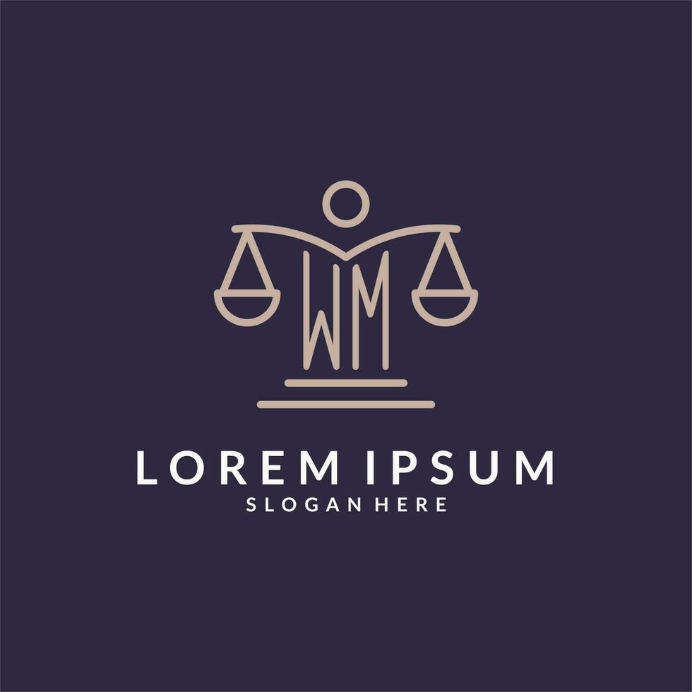 WM initials combined with the scales of justice icon, design inspiration for law firms in a modern and luxurious style vector