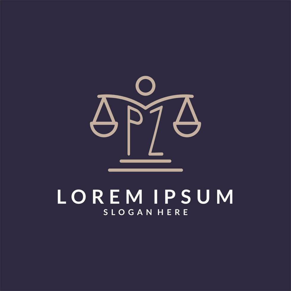 PZ initials combined with the scales of justice icon, design inspiration for law firms in a modern and luxurious style vector