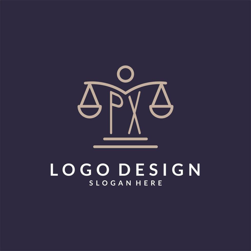 px iniciales conjunto con el escamas de justicia icono, diseño inspiración para ley empresas en un moderno y lujoso estilo vector