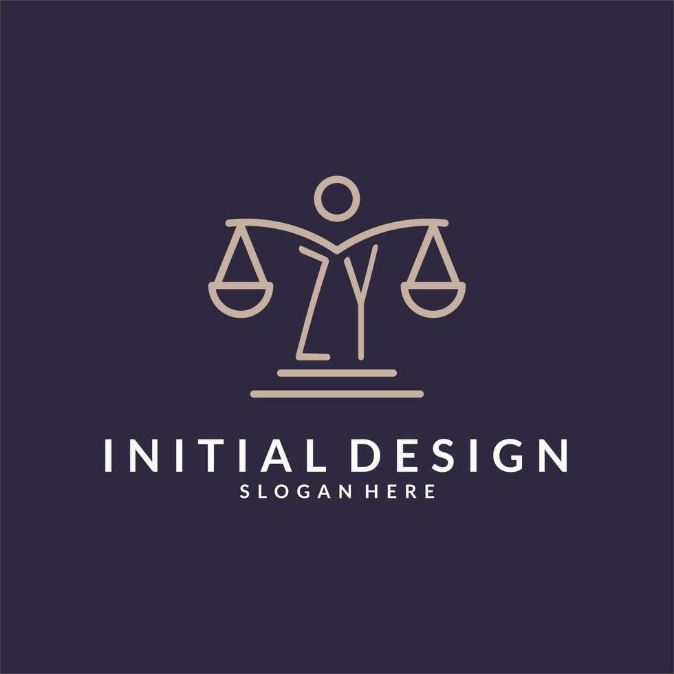 ZY initials combined with the scales of justice icon, design inspiration for law firms in a modern and luxurious style vector