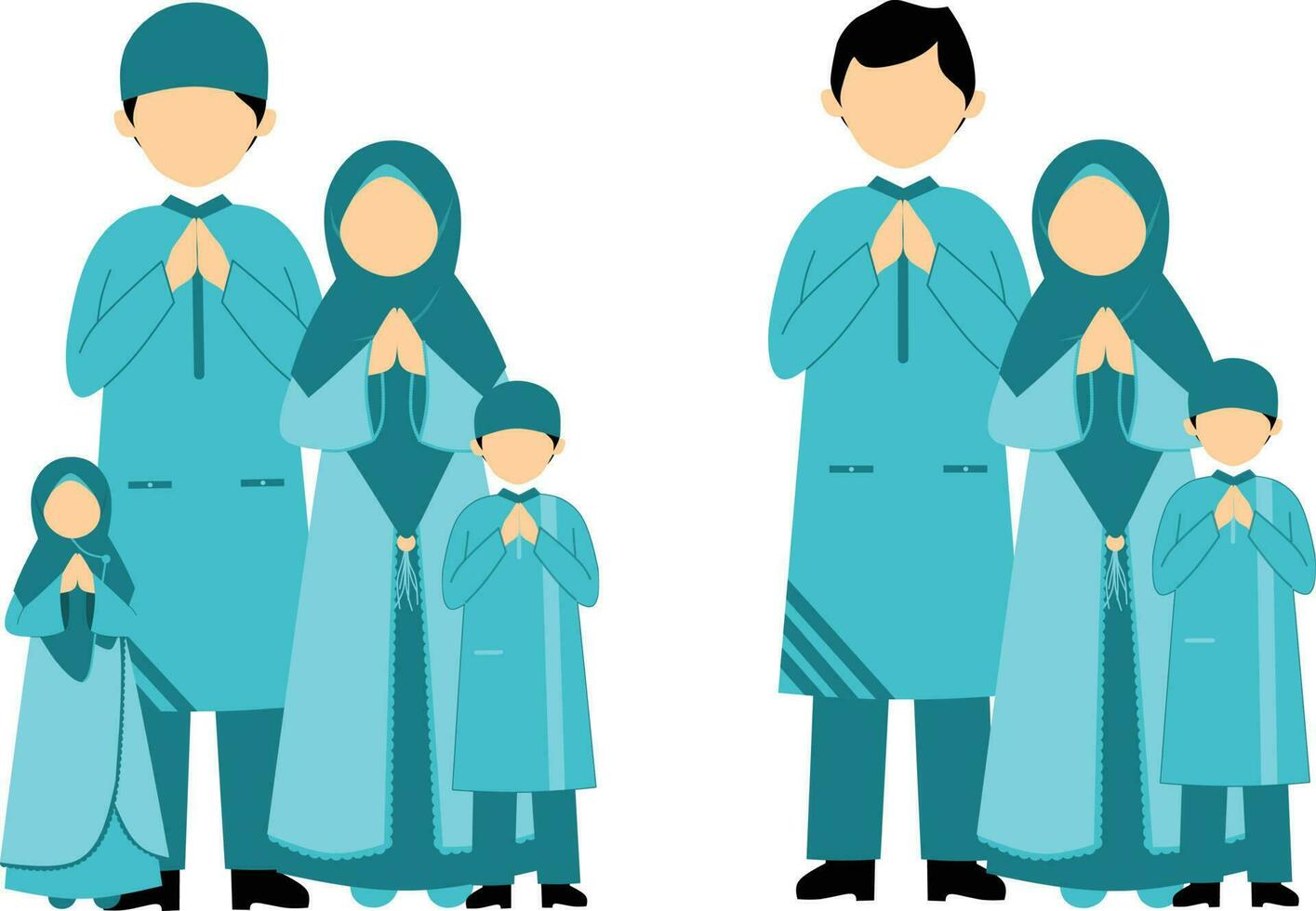 Muslim family in traditional clothes. Muslim men and women with children. Vector illustration