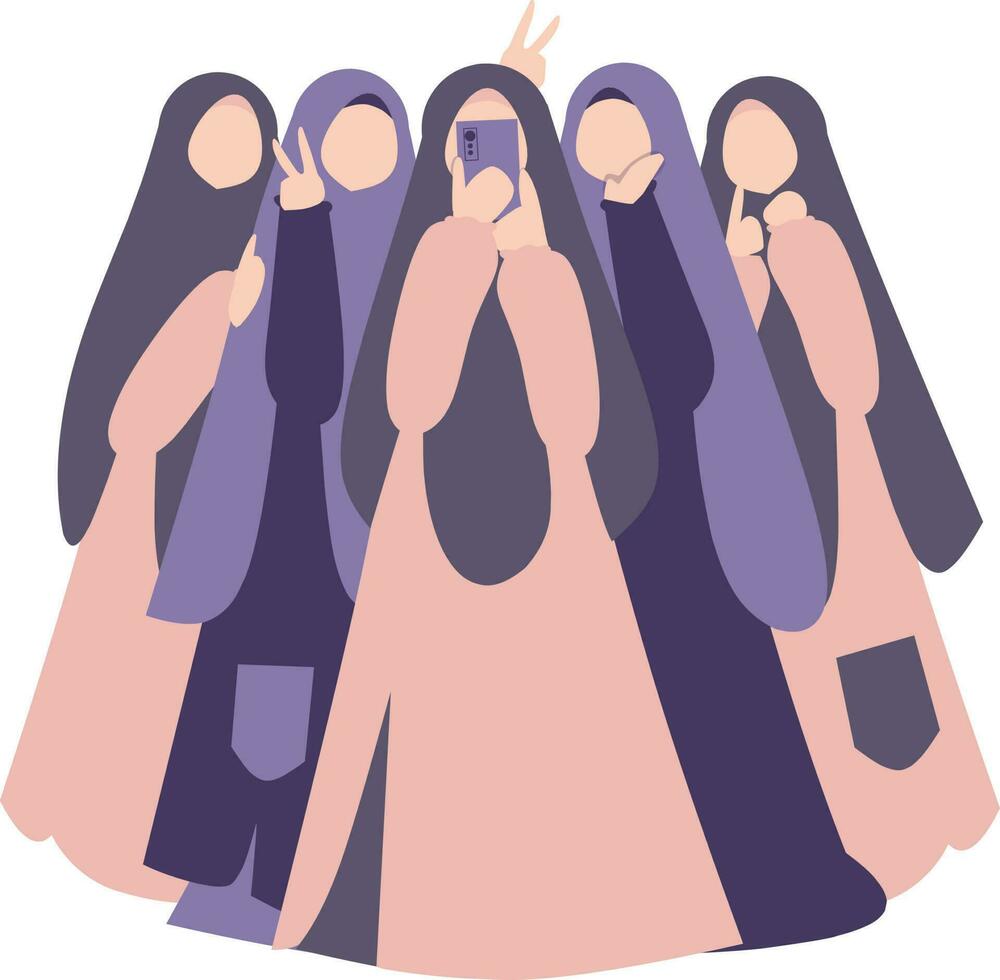 illustration of a group of people. Group of Muslim women in hijab . Vector illustration in flat style