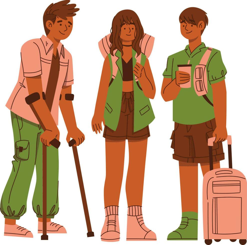 children with backpack. children with different posses . vector  illustration