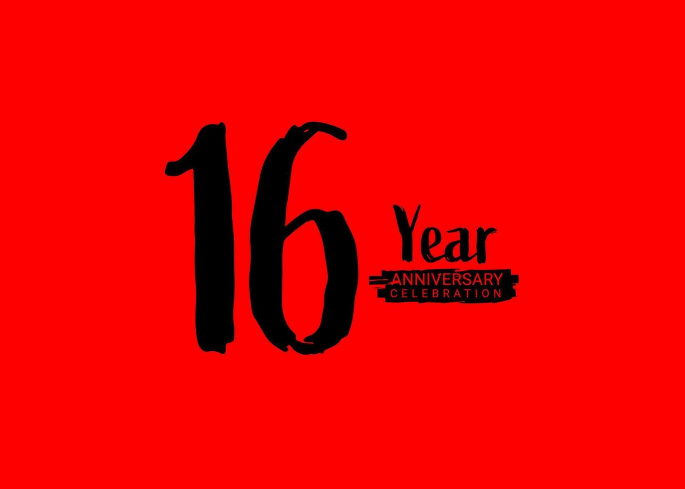 16 Years Anniversary Celebration logo on red background, 16 number logo design, 16th Birthday Logo,  logotype Anniversary, Vector Anniversary For Celebration, poster, Invitation Card