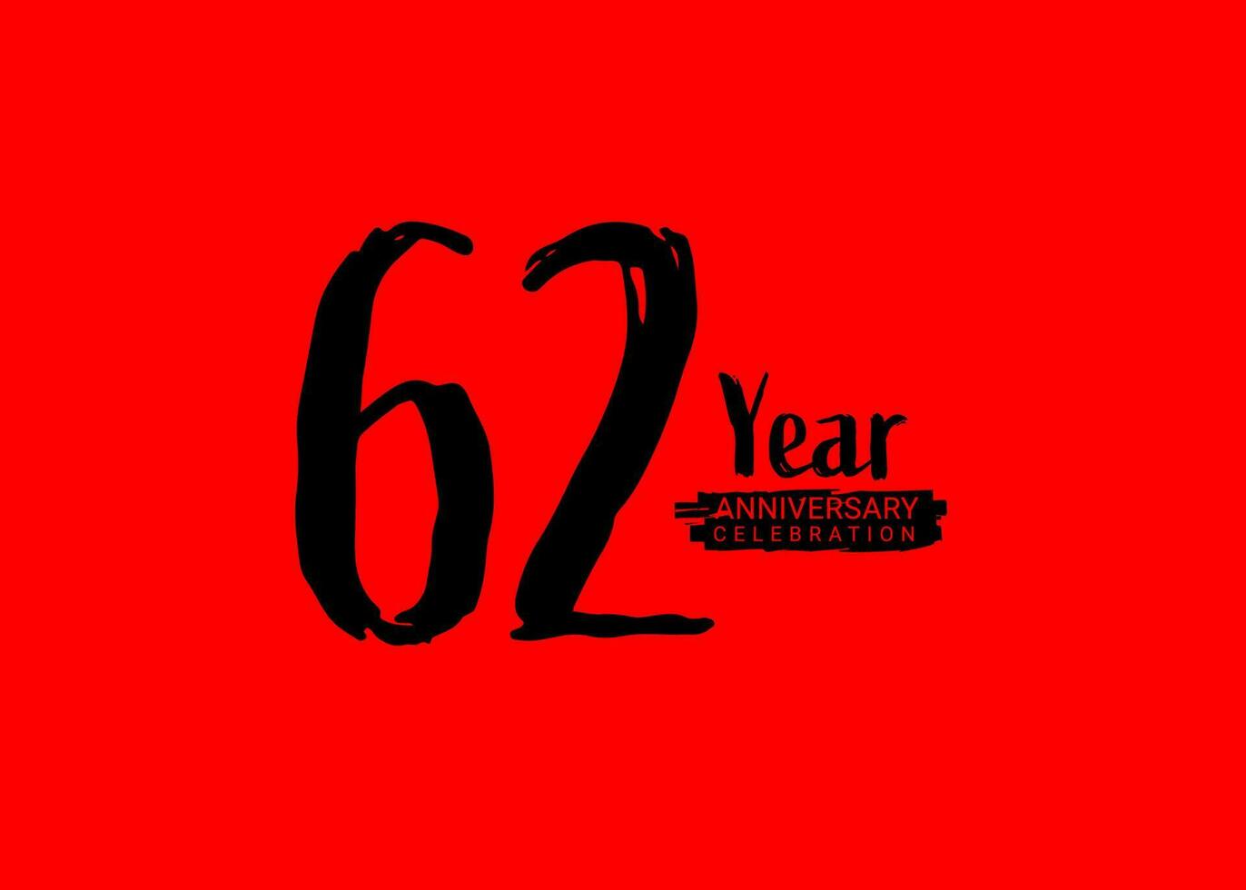 62 Years Anniversary Celebration logo on red background, 62 number logo design, 62th Birthday Logo,  logotype Anniversary, Vector Anniversary For Celebration, poster, Invitation Card