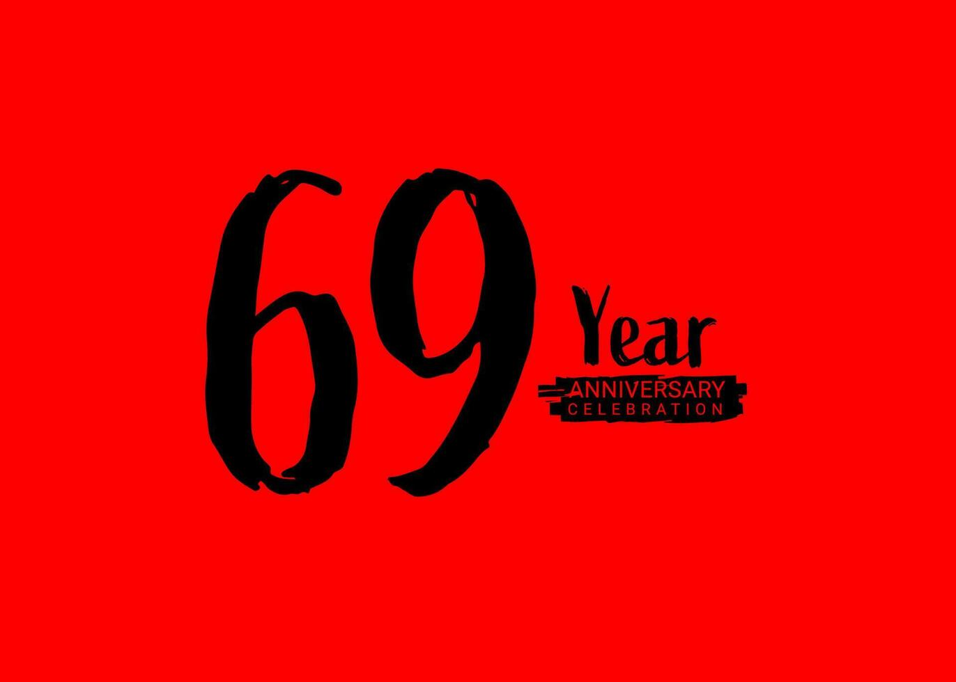 69 Years Anniversary Celebration logo on red background, 69 number logo design, 69th Birthday Logo,  logotype Anniversary, Vector Anniversary For Celebration, poster, Invitation Card