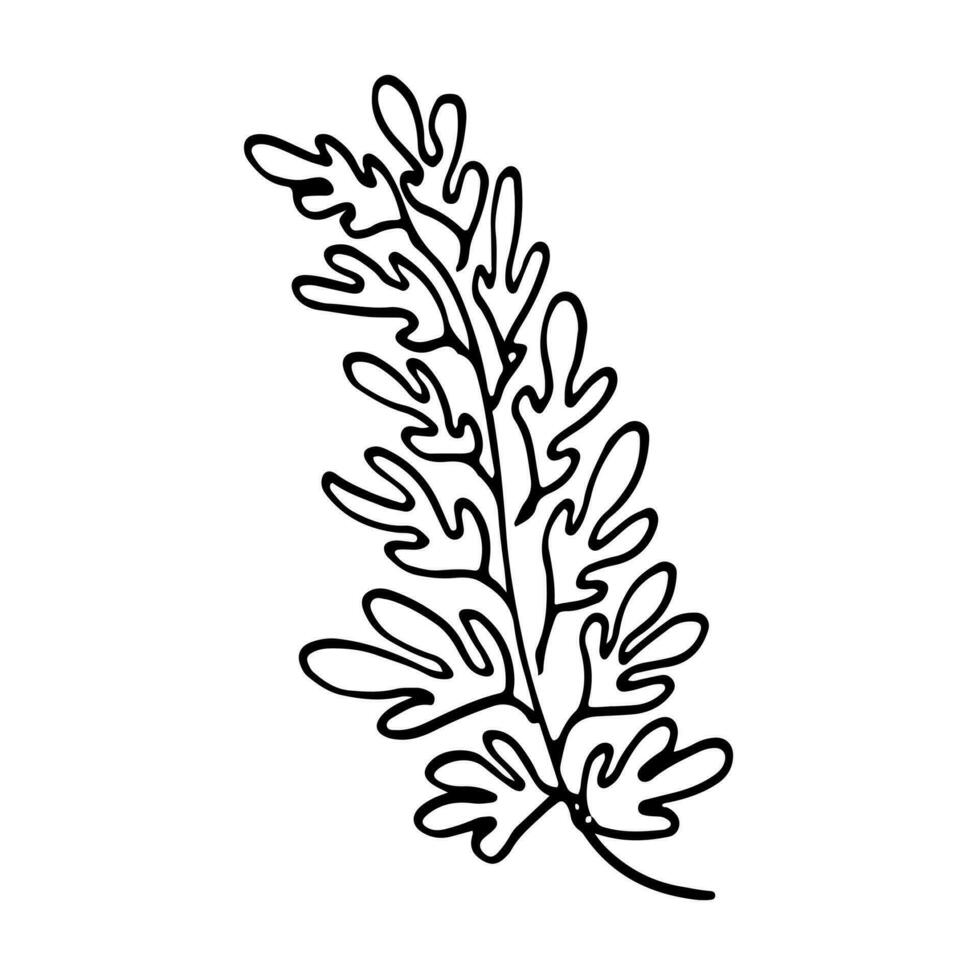 Botanical seamless pattern, hand drawn, line art leaves, illustration, vector on white