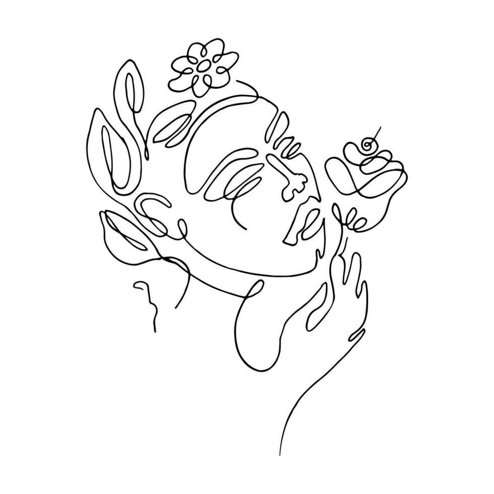 Woman head vector lineart illustration. One Line style drawing. Woman Line Art Minimalist Logo.