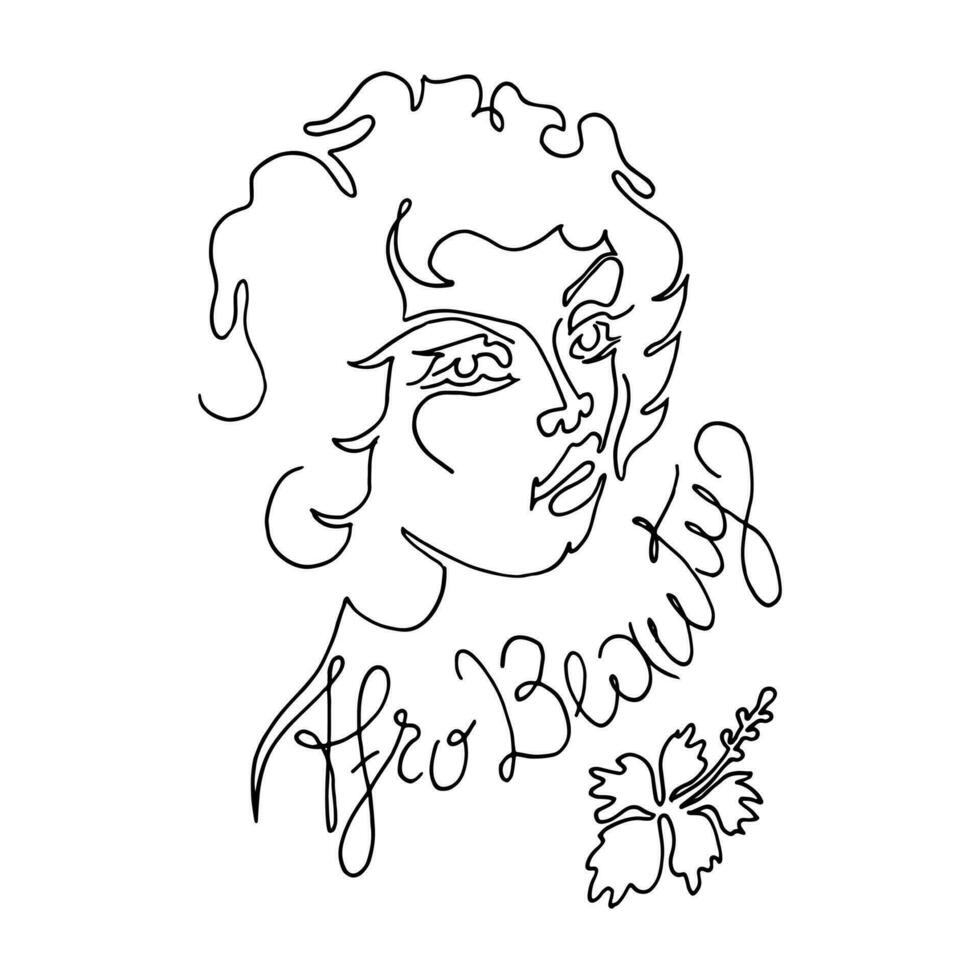 African woman face line drawing. Minimalistic abstract women portrait continuous line art for logo, prints, tattoos, posters, textiles. Vector illustration