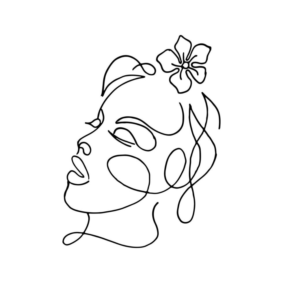 Woman head vector lineart illustration. One Line style drawing. Woman ...