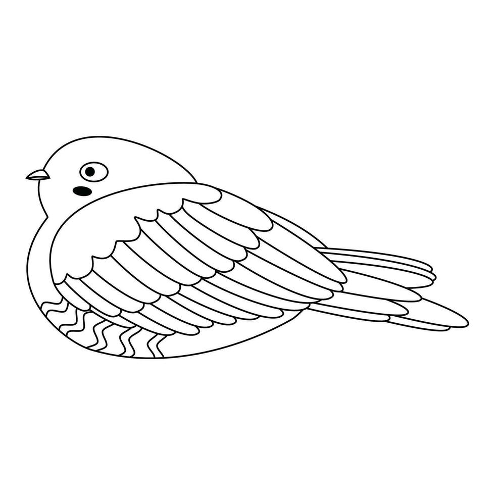 Cute, cartoon goatsucker bird, European Nightjar, Caprimulgus europaeus. Line art. vector