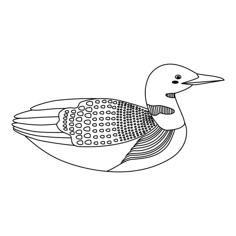 Cute, cartoon loon bird. Line art. vector