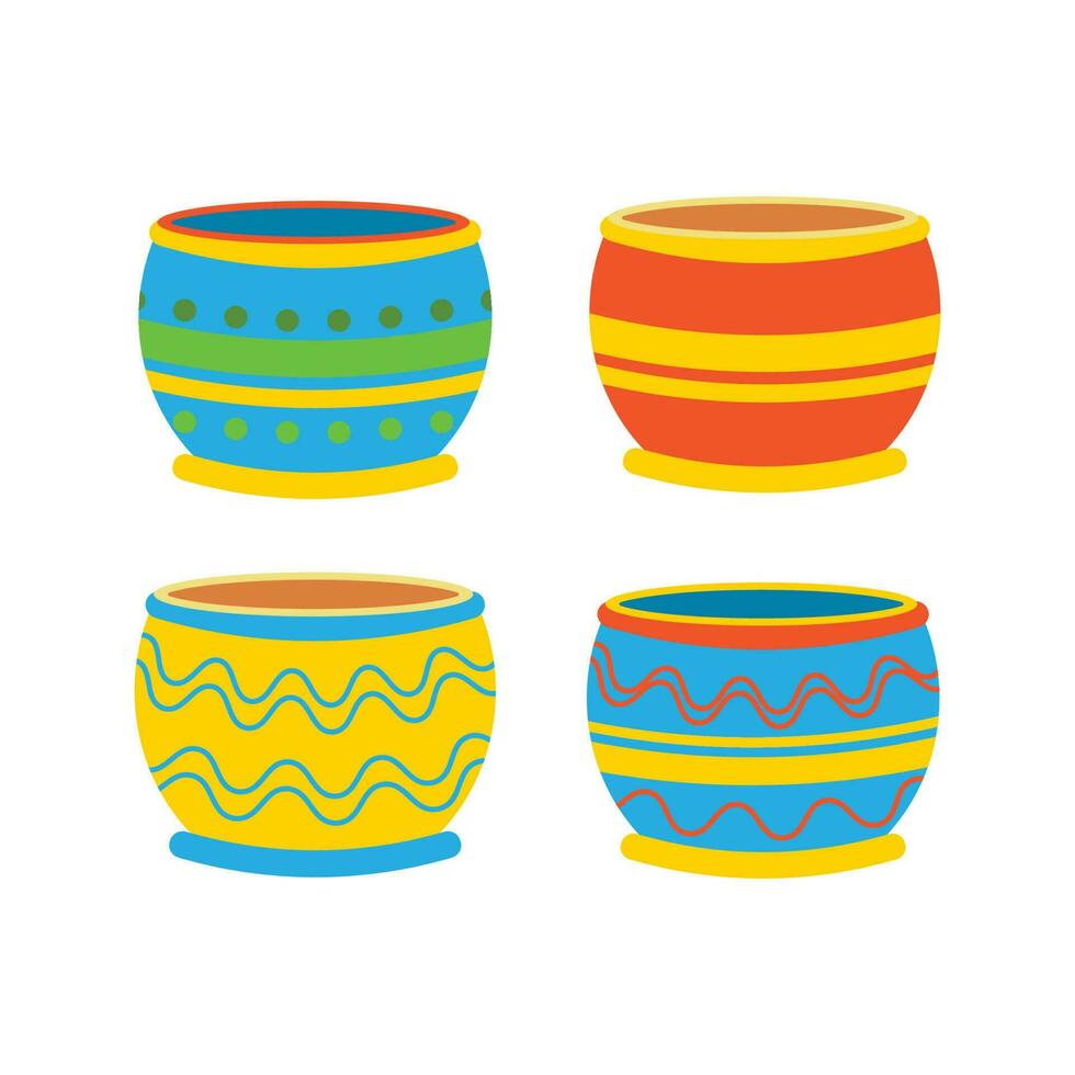 Pots, pitchers, jugs with ornaments. Ukrainian symbols. vector