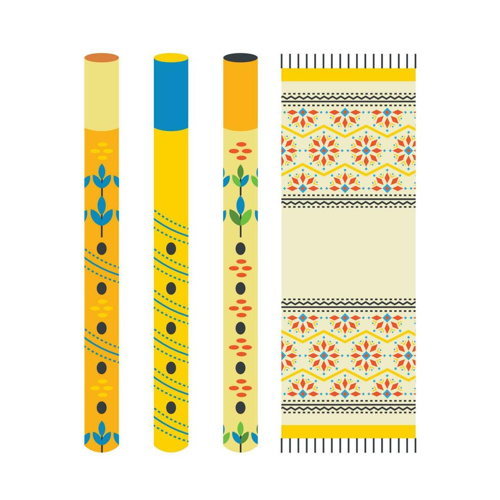 Musical Instruments. Pipes with an ornament. Towel with embroidery. Ukrainian symbols. vector