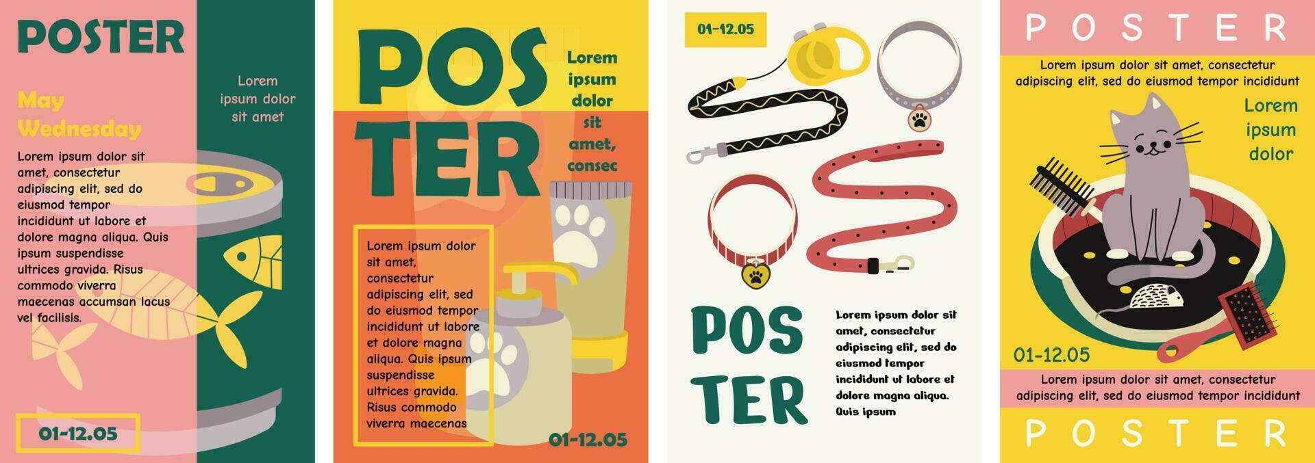 Poster, banner template design with pet elements and text. Typography. vector