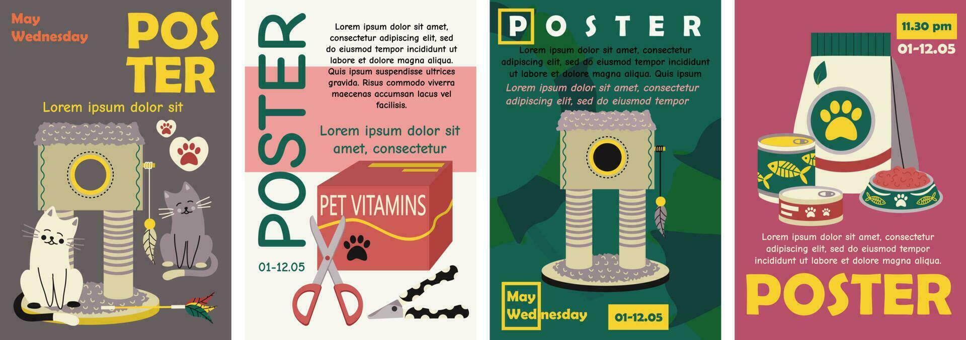 Poster, banner template design with pet elements and text. Typography. vector