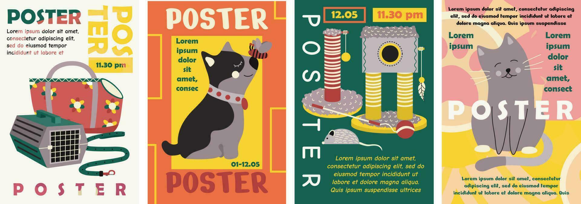 Poster, banner template design with pet elements and text. Typography. vector