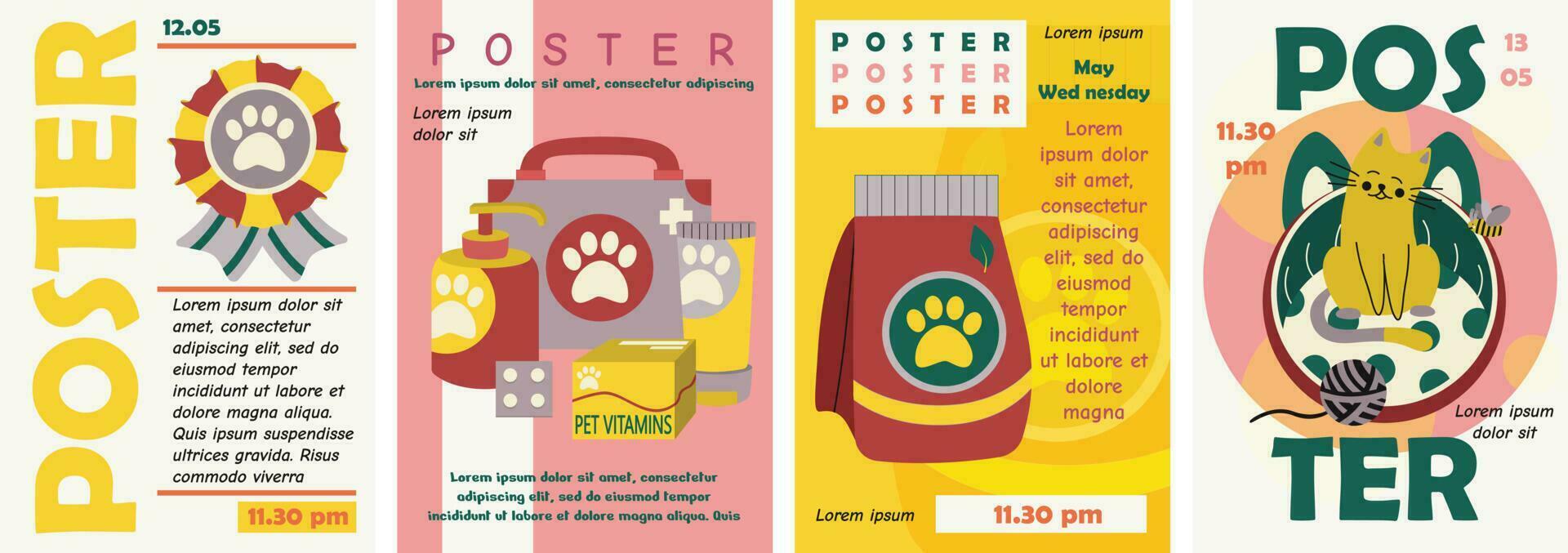 Poster, banner template design with pet elements and text. Typography. vector