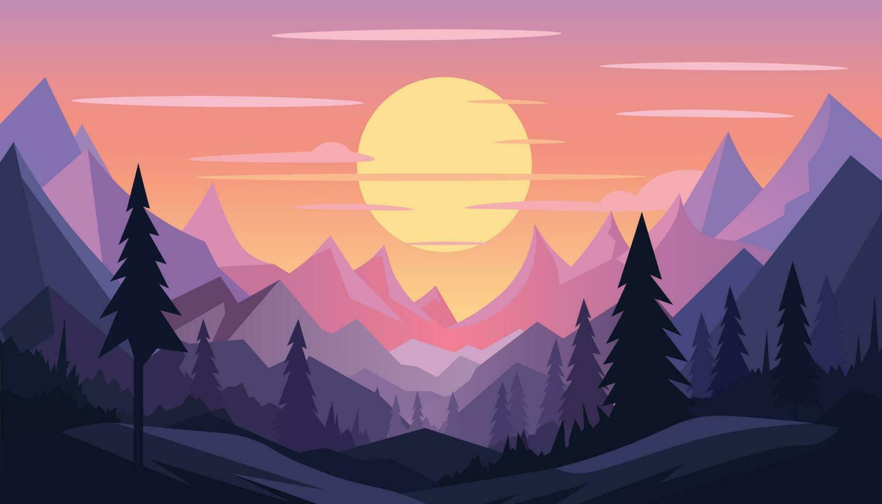 Flat minimalistic design. Panorama of a mountain landscape. Easy to change colors. vector