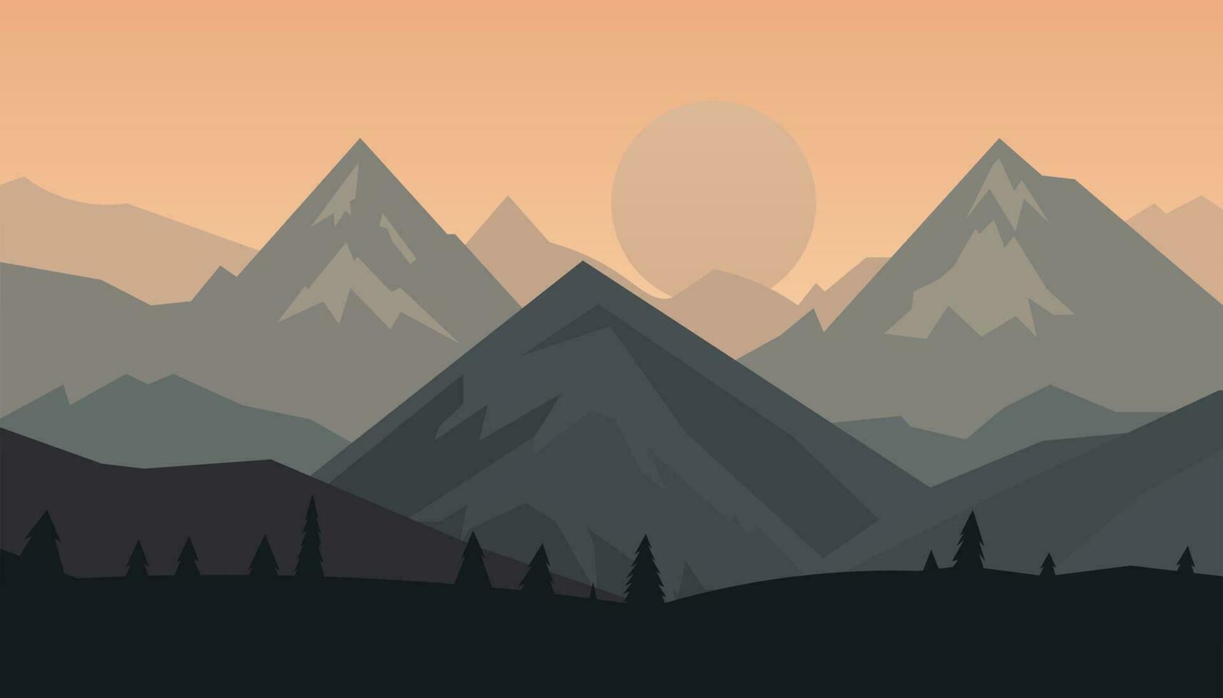 plano minimalista diseño. panorama de un montaña paisaje. fácil a cambio colores. vector