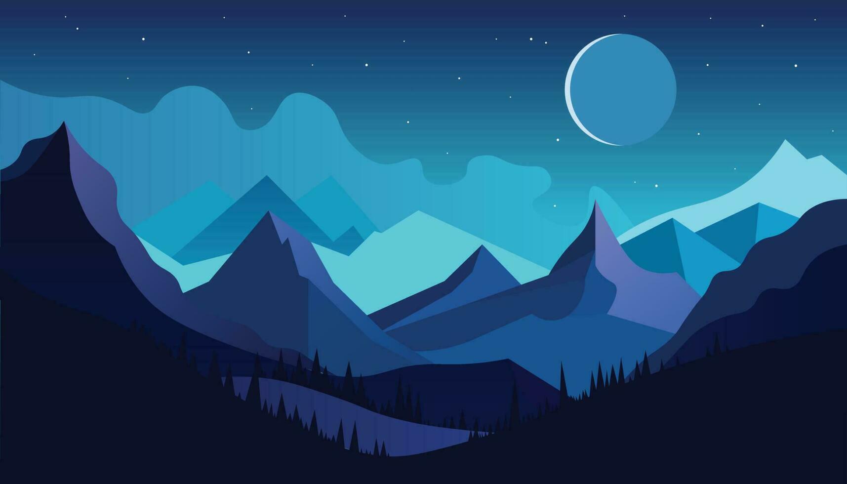 Flat minimalistic design. Panorama of a mountain landscape. Easy to change colors. vector