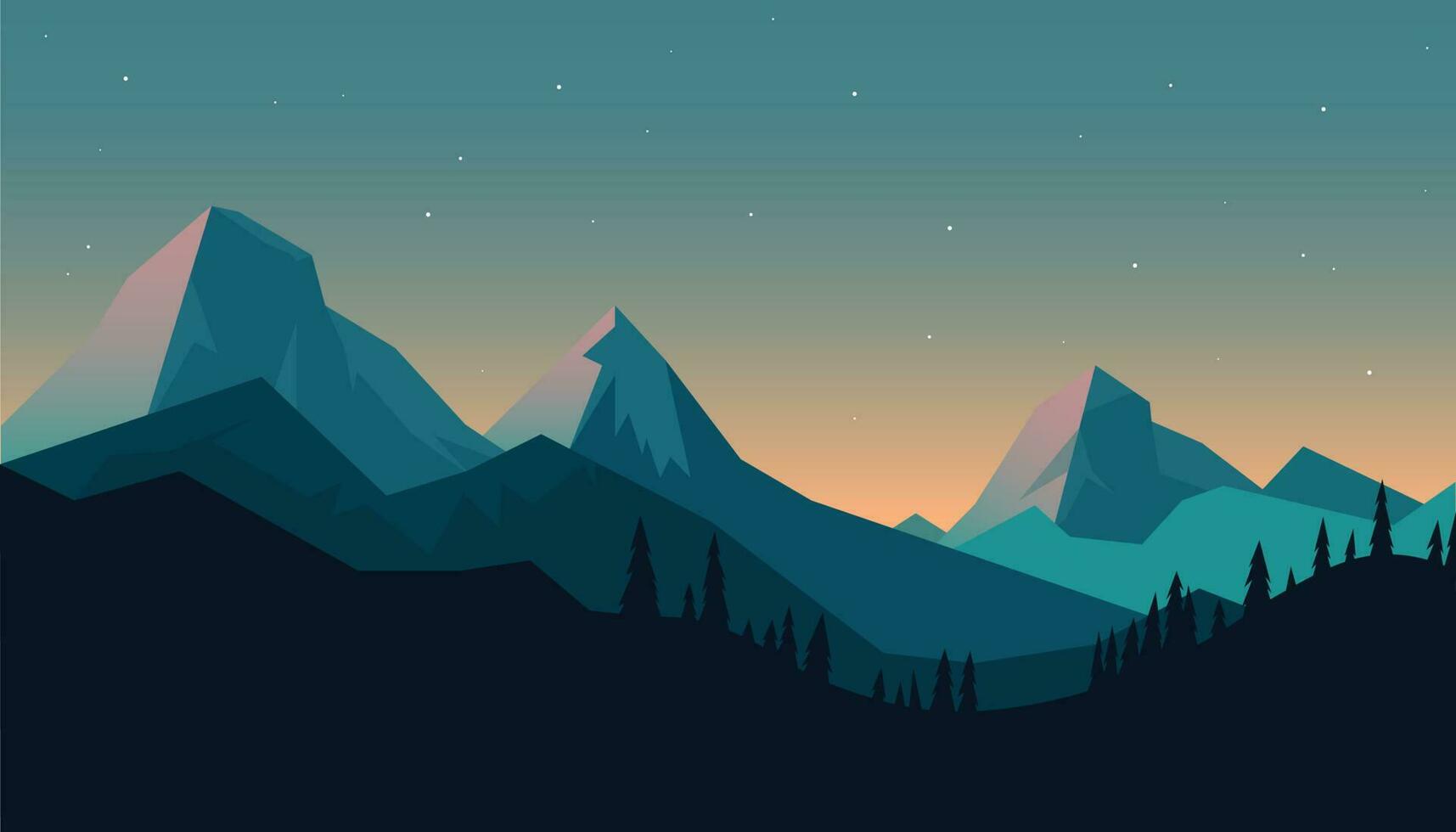 plano minimalista diseño. panorama de un montaña paisaje. fácil a cambio colores. vector