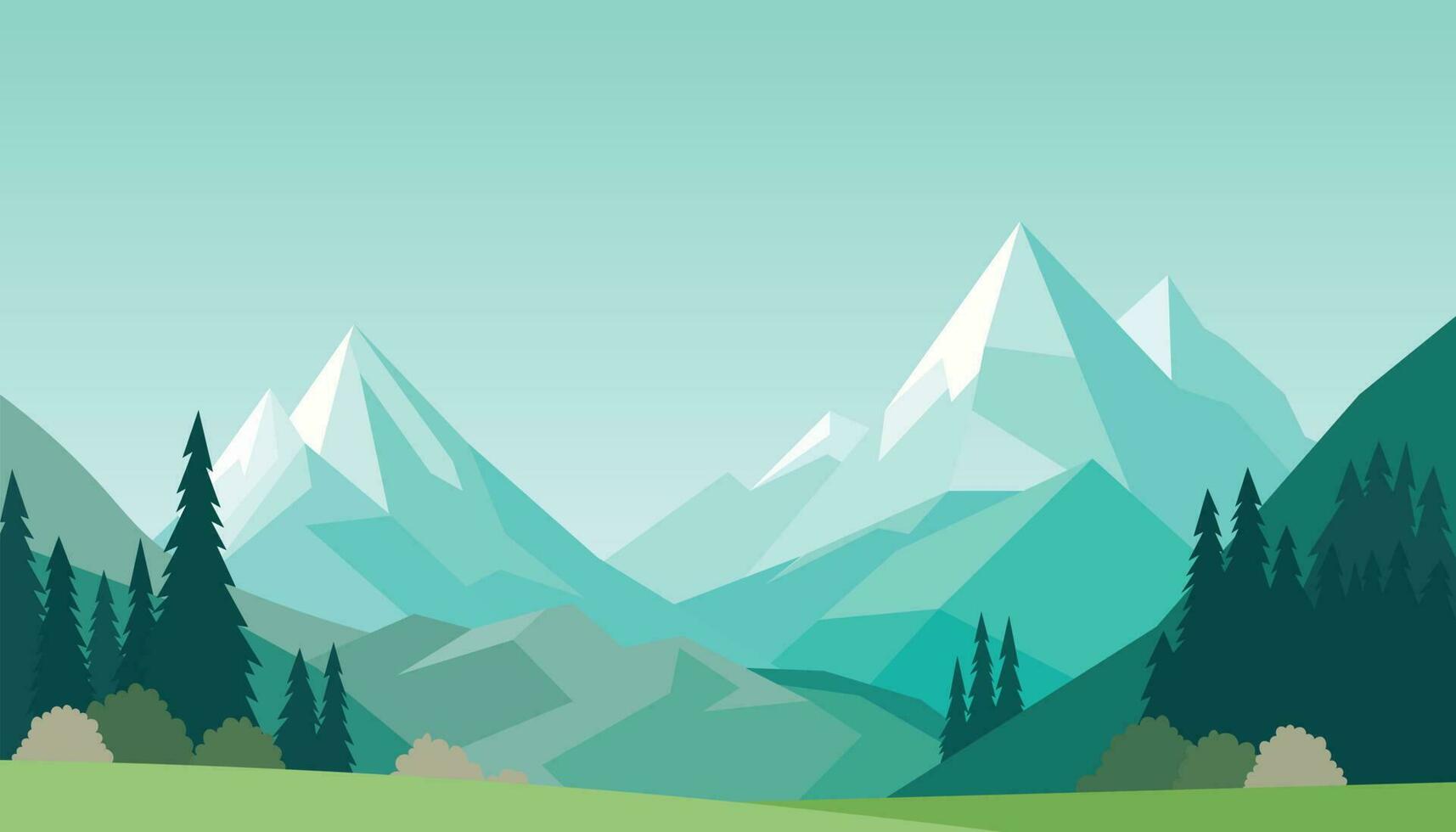 Flat minimalistic design. Panorama of a mountain landscape. Easy to change colors. vector