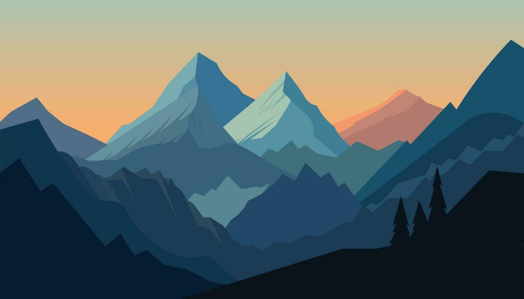 Flat minimalistic design. Panorama of a mountain landscape. Easy to change colors. vector