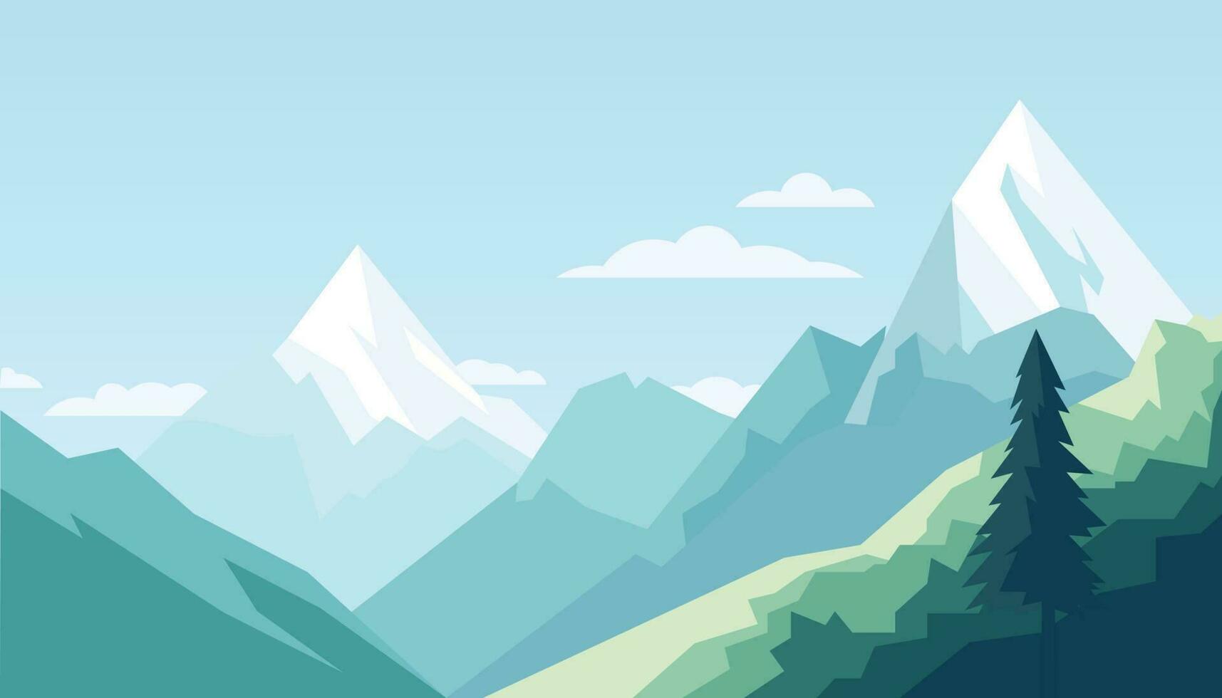 Flat minimalistic design. Panorama of a mountain landscape. Easy to change colors. vector