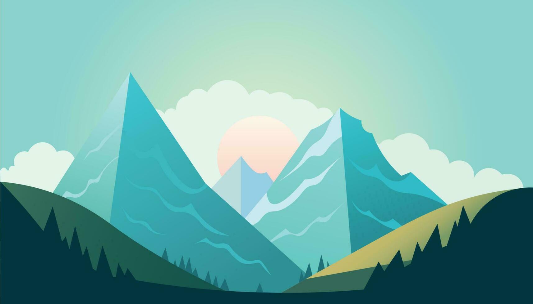 Flat minimalistic design. Panorama of a mountain landscape. Easy to change colors. vector