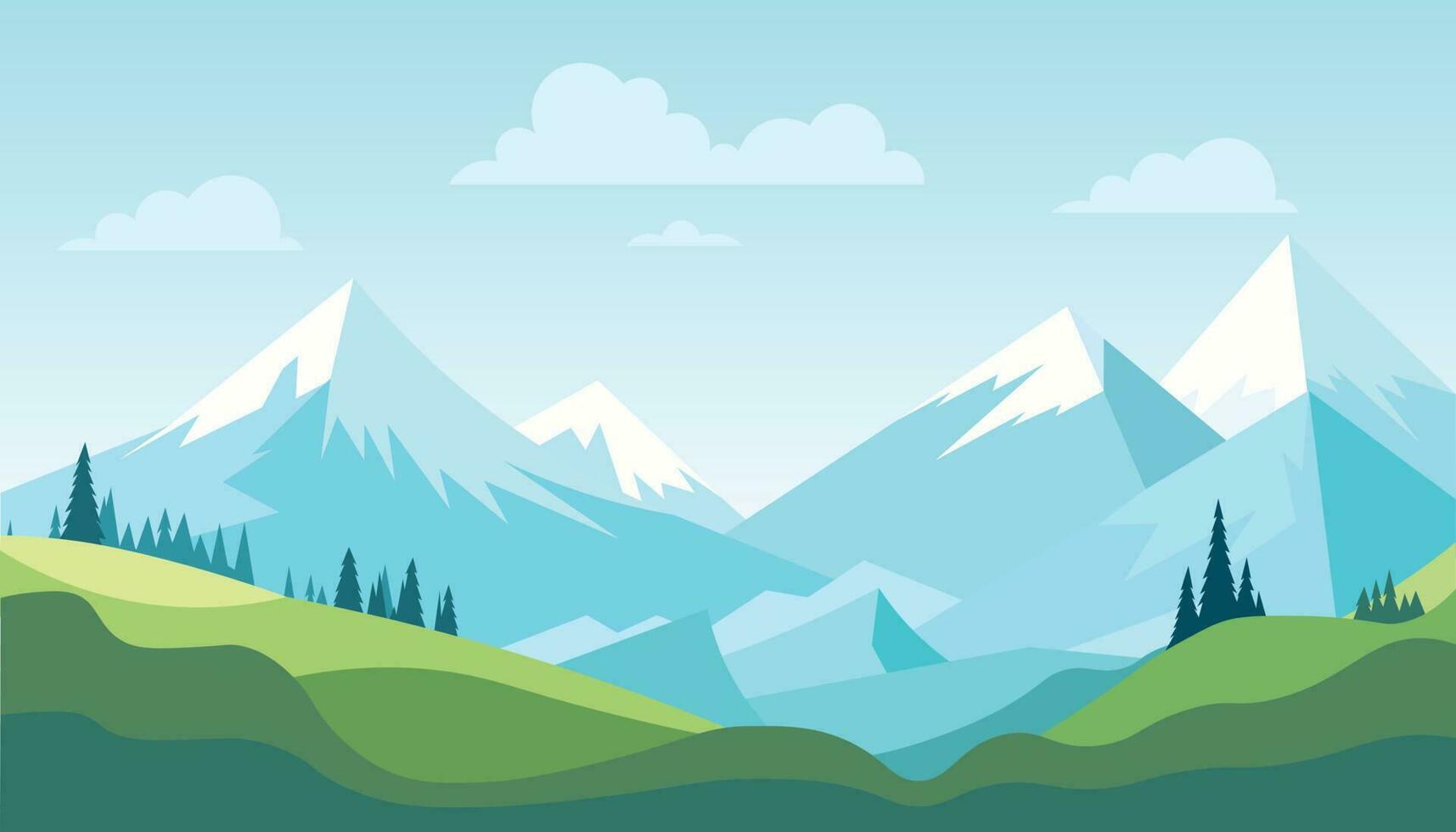 Flat minimalistic design. Panorama of a mountain landscape. Easy to change colors. vector