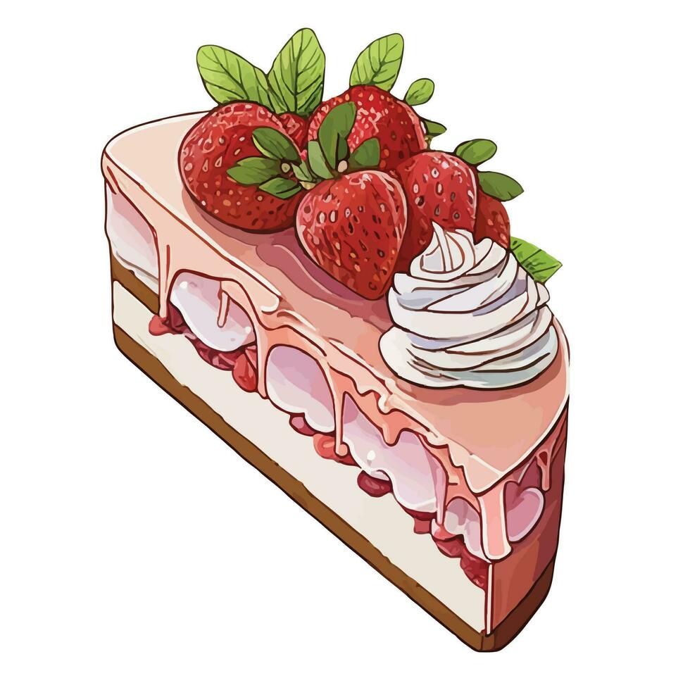 linda mapa de bits detallado imagen de un delicioso fresa mollete. dulce postre en realista estilo con jugoso fresas vector