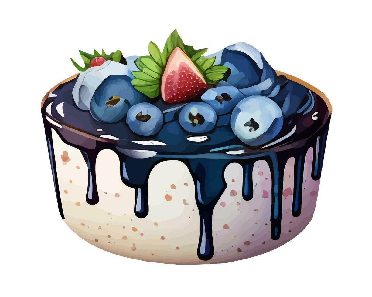Vector, traced illustration illustration. Sweet dessert in realistic style with juicy blueberry. vector