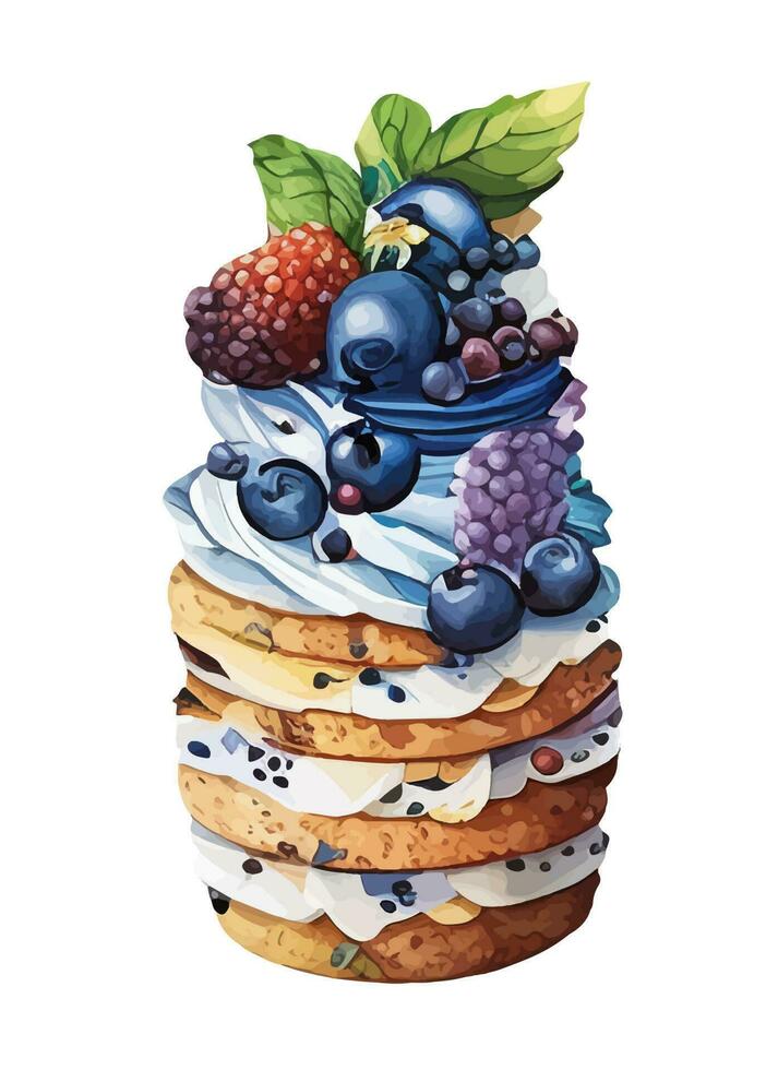 Vector, traced illustration illustration. Sweet dessert in realistic style with juicy blueberry. vector