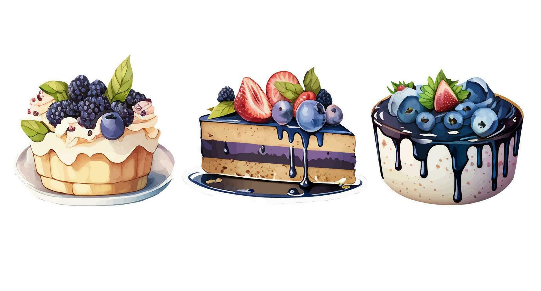 Vector, traced illustration illustration. Sweet dessert in realistic style with juicy blueberry. vector