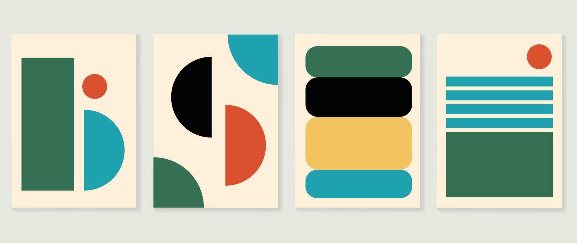 Retro geometric shapes cover background. Set of contemporary art wall decoration with circle dot pattern. Geometric posters in trendy illustrated design for cover, banner, print, interior, fabric. vector