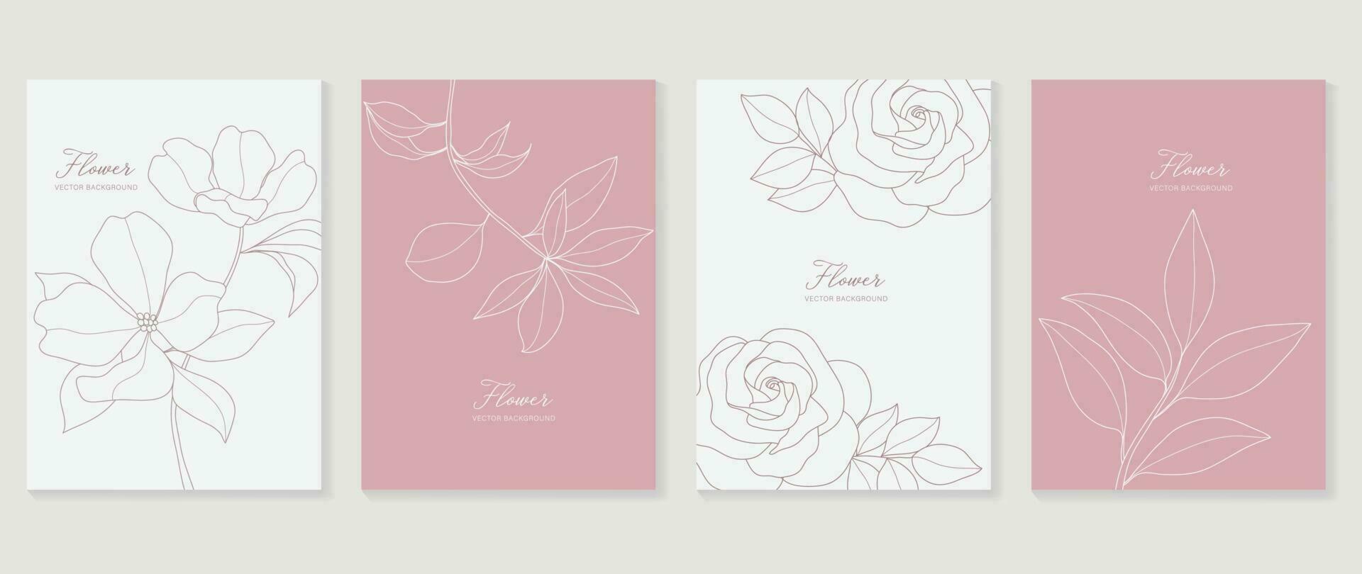 Minimal floral vector background cover. Plant hand drawn with copy space for text and line art flower and leaf branch in pastel colors. Botanical design suitable for banner, cover, invitation.