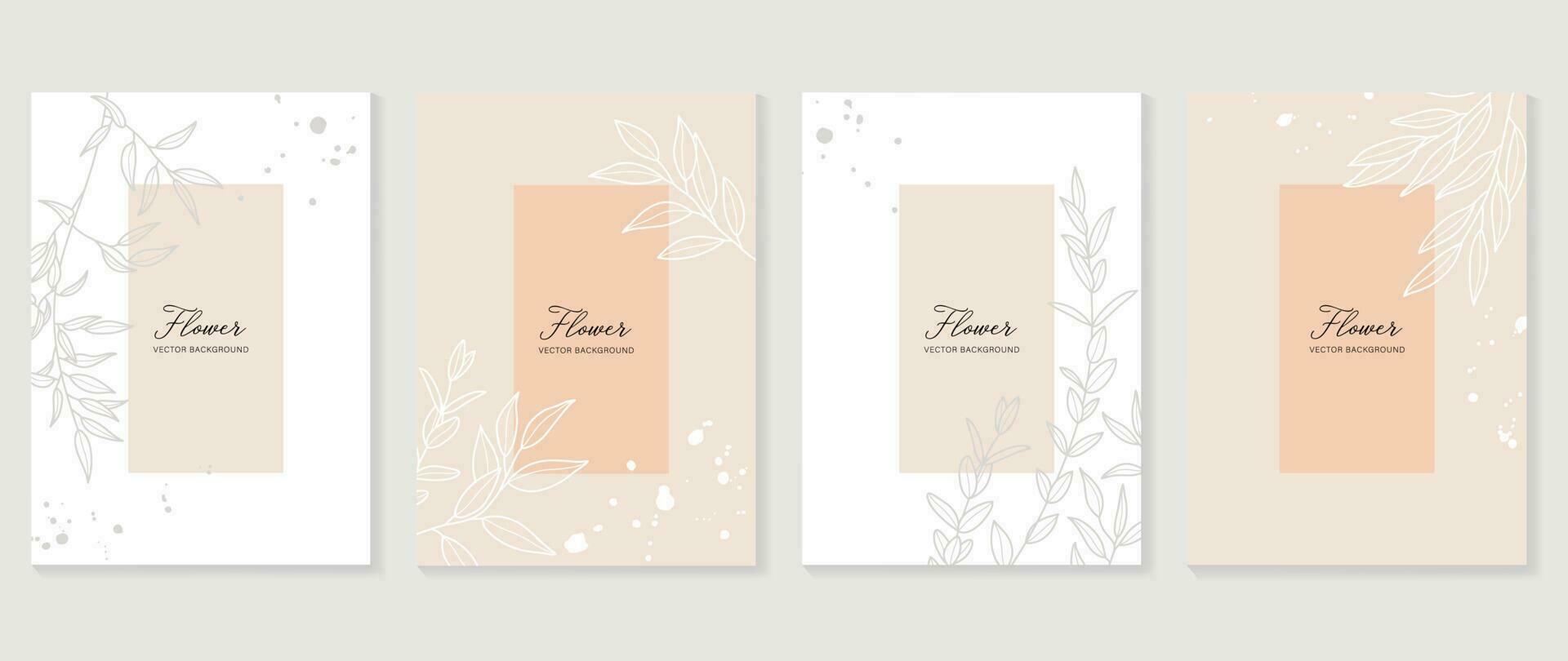 Minimal floral vector background cover. Plant hand drawn with copy space for text and line art  leaf branch in pastel colors. Botanical design suitable for banner, cover, invitation.