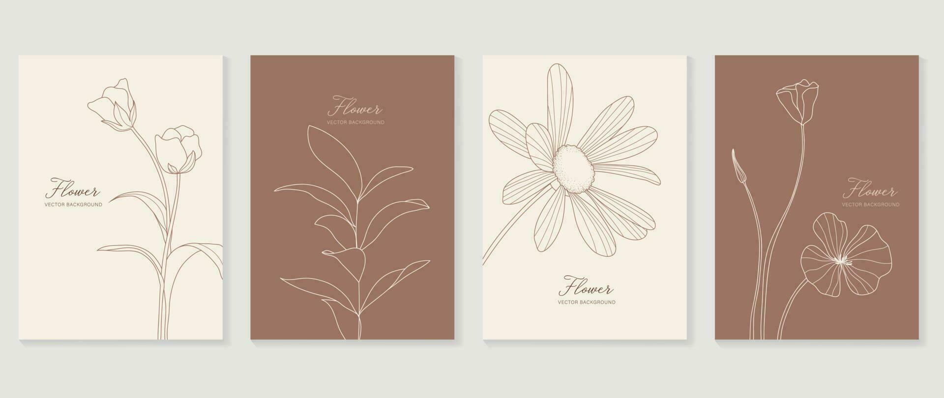 Minimal floral vector background cover. Plant hand drawn with copy space for text and line art flower and leaf branch in pastel colors. Botanical design suitable for banner, cover, invitation.