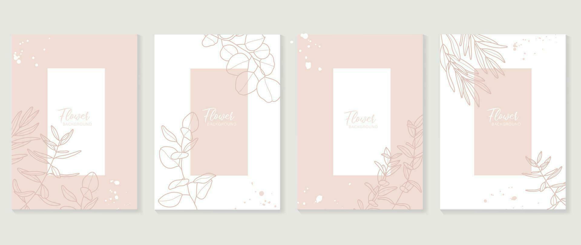Minimal floral vector background cover. Plant hand drawn with copy space for text and line art eucalyptus leaf branch in pastel colors. Botanical design suitable for banner, cover, invitation.