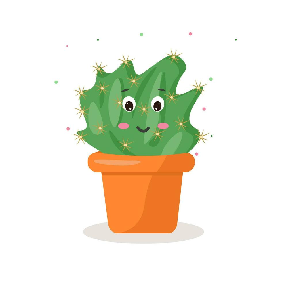 Cute cactus character in pot of emotions. Cheerful. Vector flat illustration.