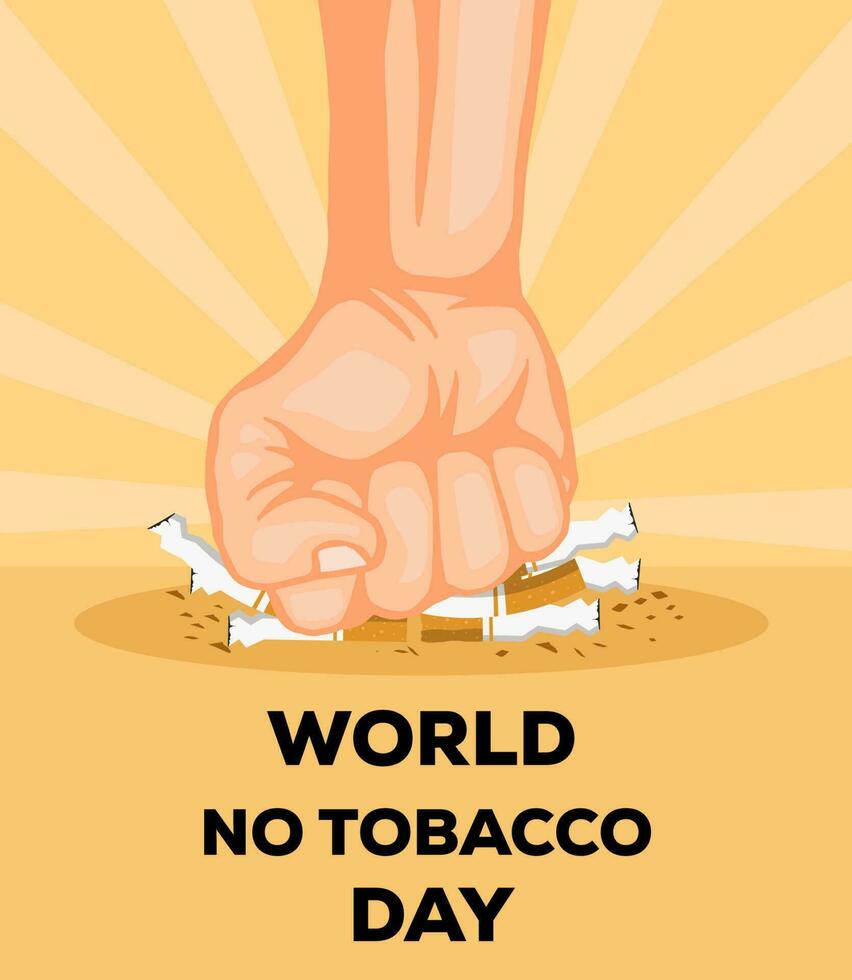 world no tobacco day illustration with destroying cigarettes with punch down vector