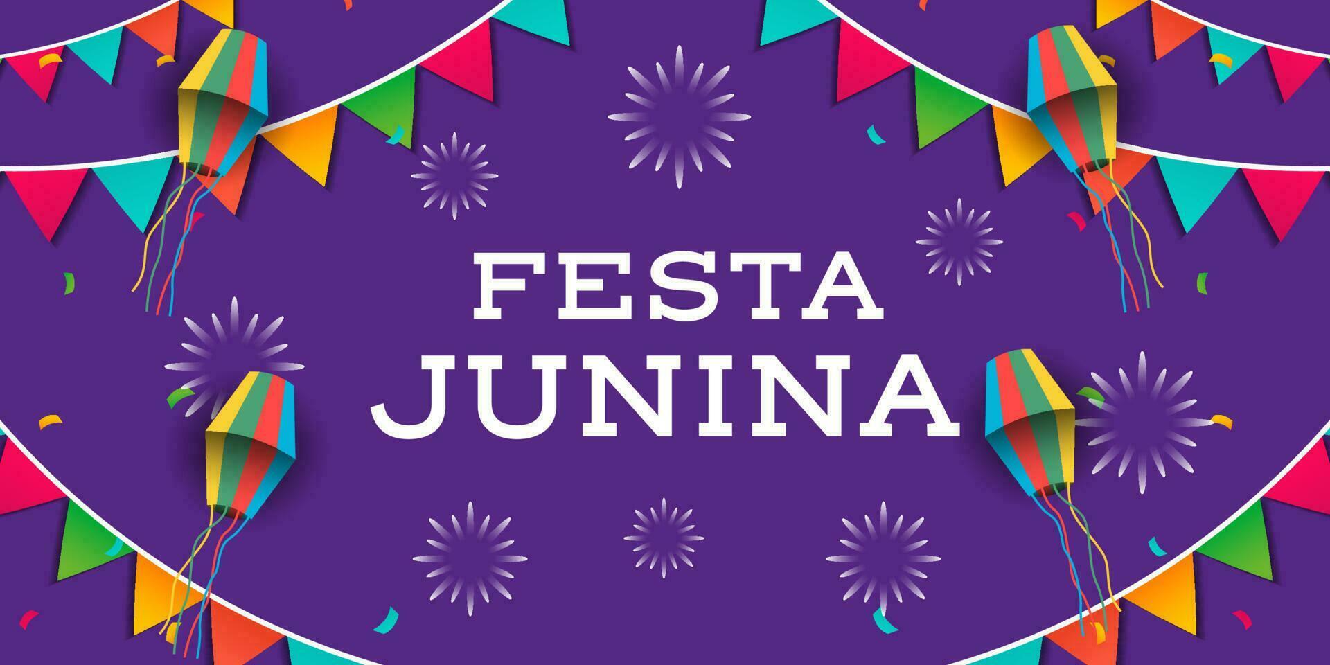 flat design festa junina horizontal banner with decorative vector