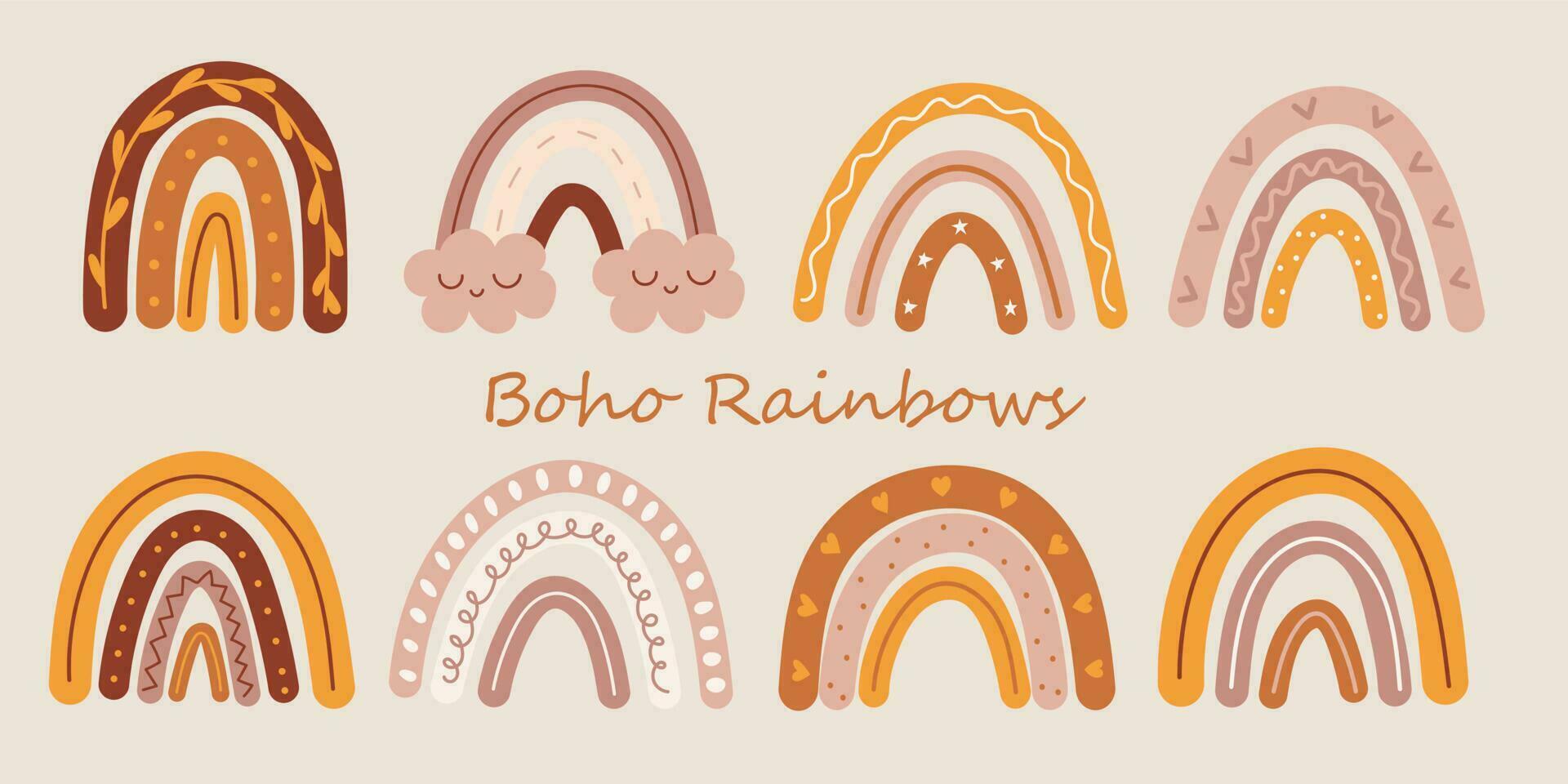 Collection Rainbow boho print. Scandinavian Rainbow Modern Childish style. vector