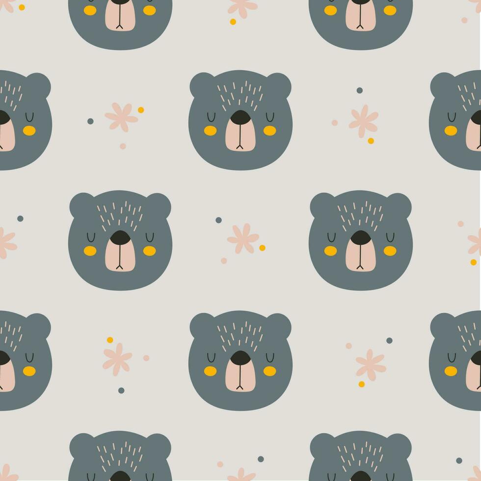 Seamless childish pattern with cute bear. Animal seamless background. Scandinavian style element for t-shirt print vector