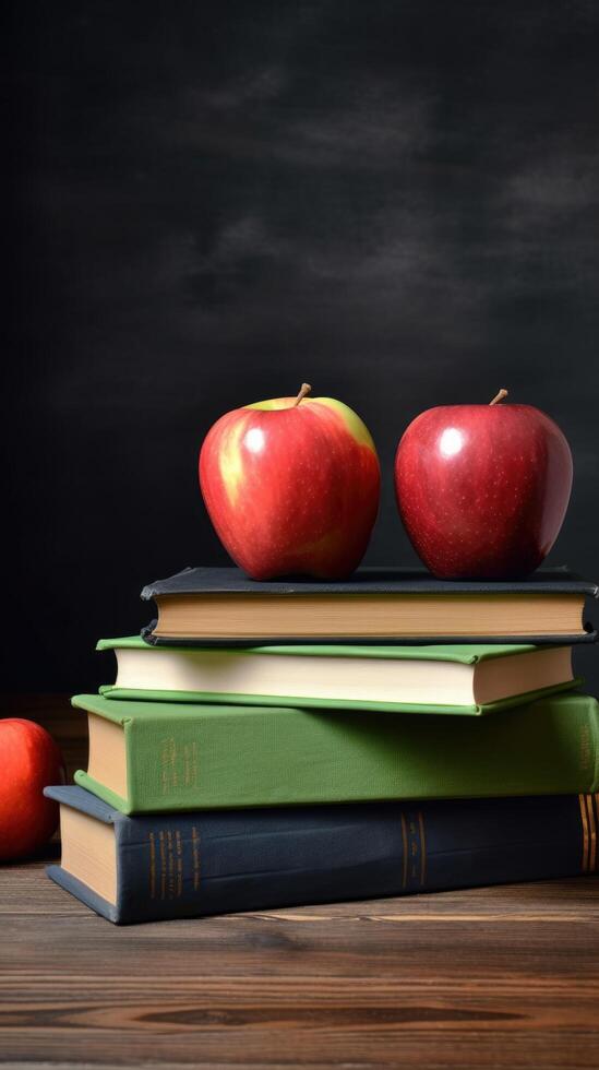 Back to school background with books and apple. Illustration photo